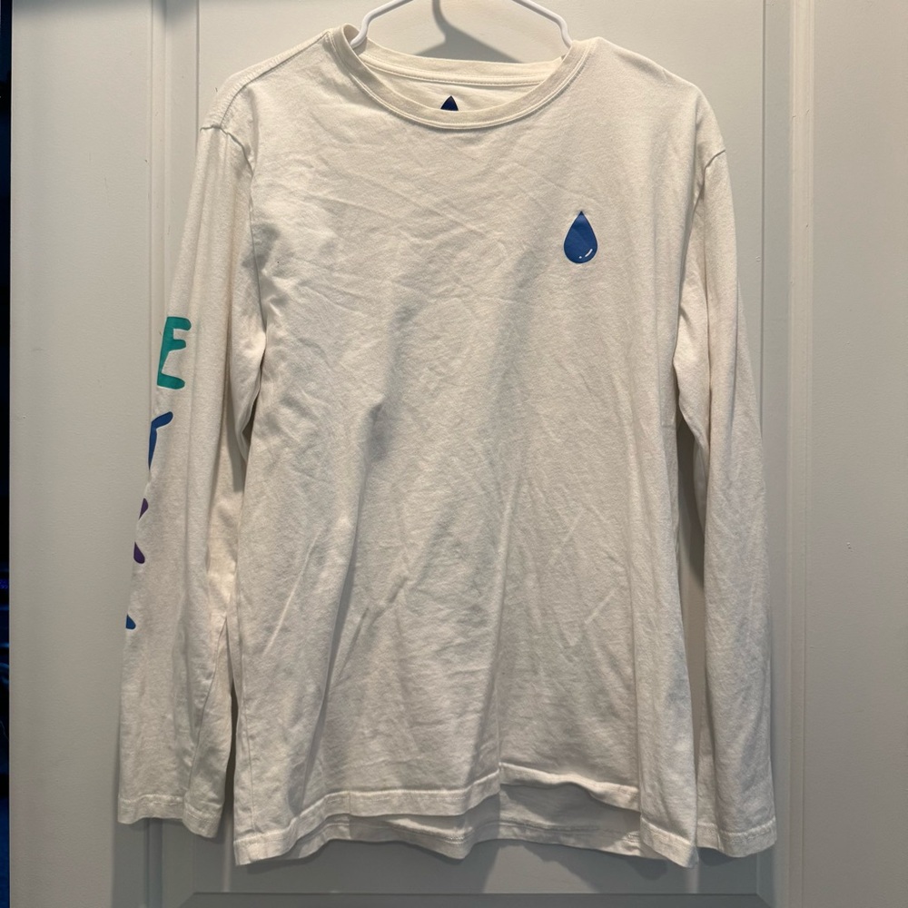 Moist Critikal Global White Long Sleeve Tee with Blue Waterdrop Graphic